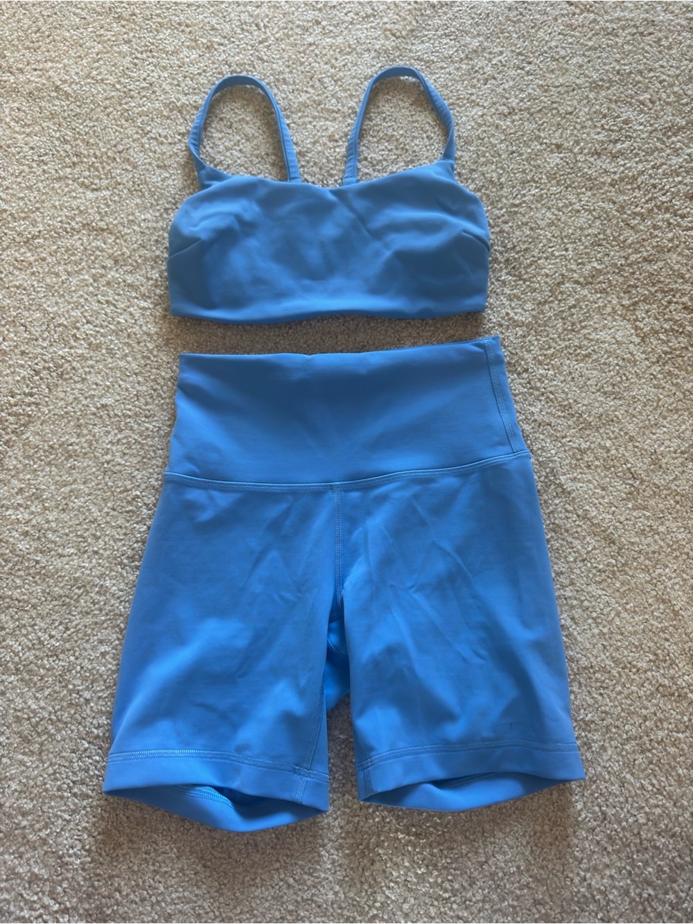 lululemon athletica Blue Seamless Bralette with High-Waist Bike Shorts